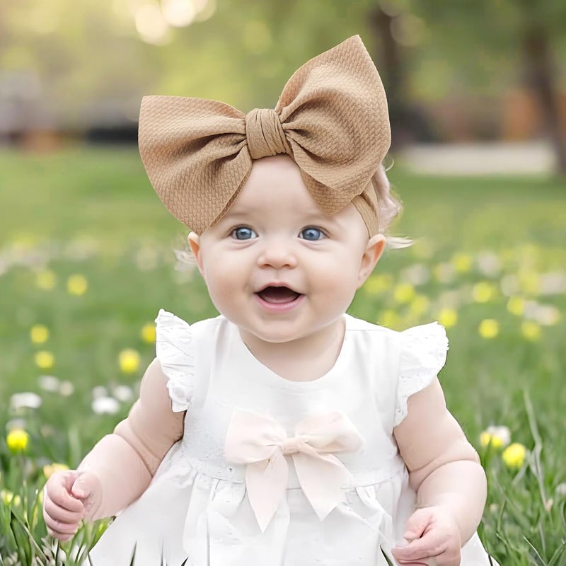 ONENINEDREAM Super Durable Soft Knot Headbands with Hair Bows Infant Toddlers Kids Hair Accessories Beige Black Headband for Newborn Baby Girls - Image 3